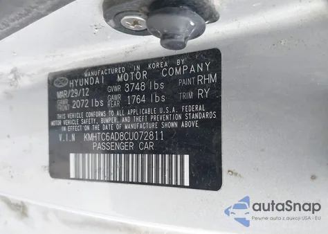 2012 Hyundai Veloster Base W/Gray из США, поврежденный, VIN KMHTC6AD8CU072811